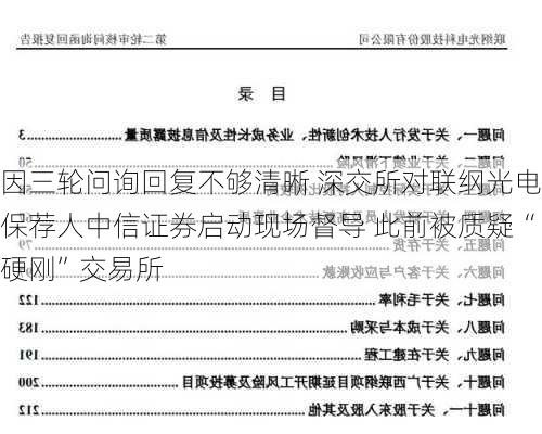 因三轮问询回复不够清晰 深交所对联纲光电保荐人中信证券启动现场督导 此前被质疑“硬刚”交易所