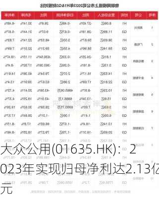 大众公用(01635.HK)：2023年实现归母净利达2.13亿元