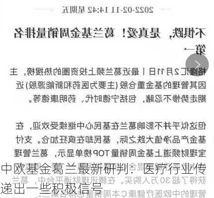 中欧基金葛兰最新研判：医疗行业传递出一些积极信号