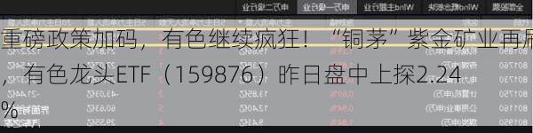 重磅政策加码，有色继续疯狂！“铜茅”紫金矿业再刷新高，有色龙头ETF（159876）昨日盘中上探2.24%