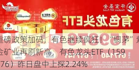 重磅政策加码，有色继续疯狂！“铜茅”紫金矿业再刷新高，有色龙头ETF（159876）昨日盘中上探2.24%