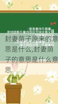 封妻荫子原来的意思是什么,封妻荫子的意思是什么意思