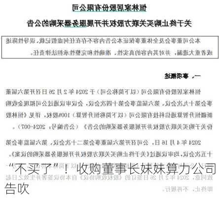 “不买了”！收购董事长妹妹算力公司告吹