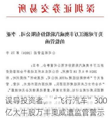 误导投资者，“飞行汽车”300亿大牛股万丰奥威遭监管警示