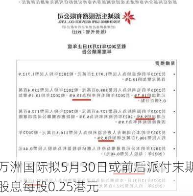 万洲国际拟5月30日或前后派付末期股息每股0.25港元