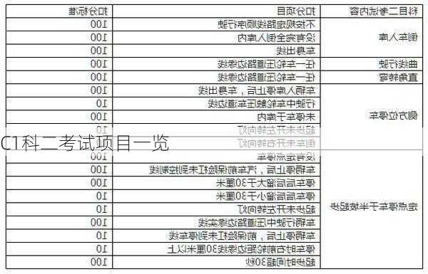 C1科二考试项目一览