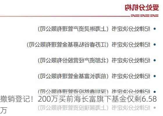 撤销登记！200万买前海长富旗下基金仅剩6.58万