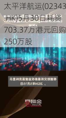 太平洋航运(02343.HK)5月30日耗资703.37万港元回购250万股