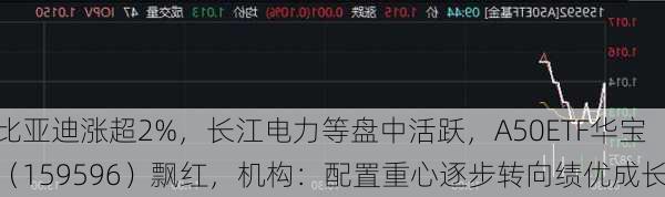 比亚迪涨超2%，长江电力等盘中活跃，A50ETF华宝（159596）飘红，机构：配置重心逐步转向绩优成长