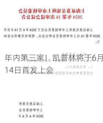 年内第三家！凯普林将于6月14日首发上会