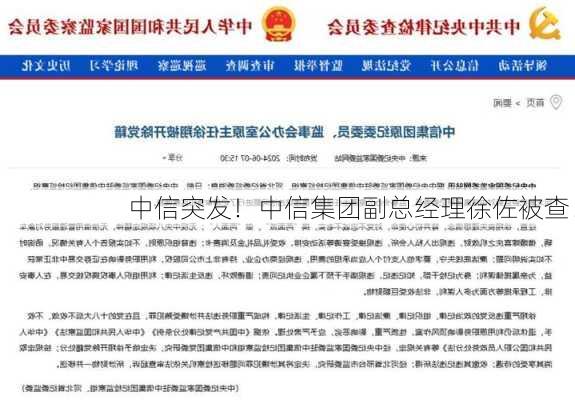 中信突发！中信集团副总经理徐佐被查！