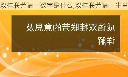 双桂联芳猜一数字是什么,双桂联芳猜一生肖