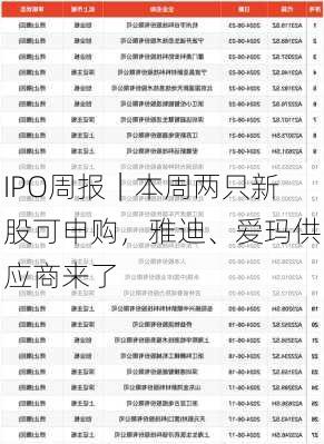 IPO周报｜本周两只新股可申购，雅迪、爱玛供应商来了