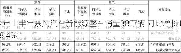 今年上半年东风汽车新能源整车销量38万辆 同比增长118.4%