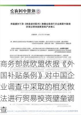 商务部就欧盟依据《外国补贴条例》对中国企业调查中采取的相关做法进行贸易投资壁垒调查