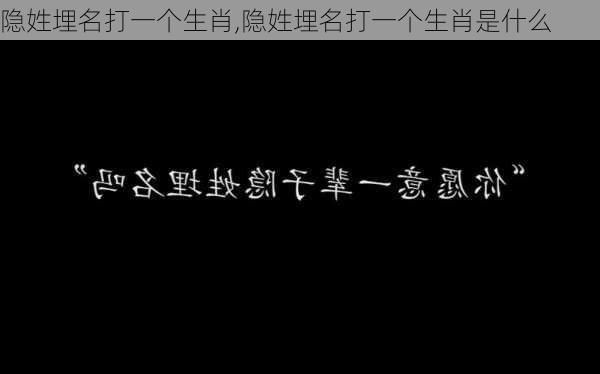 隐姓埋名打一个生肖,隐姓埋名打一个生肖是什么