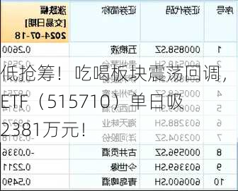 逢低抢筹！吃喝板块震荡回调，食品ETF（515710）单日吸金2381万元！