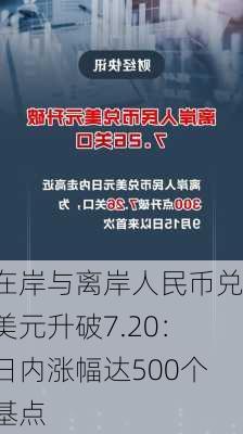 在岸与离岸人民币兑美元升破7.20：日内涨幅达500个基点