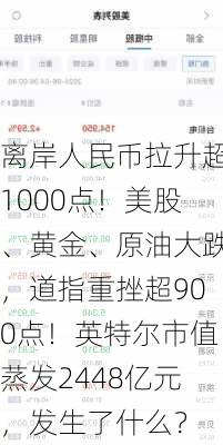 离岸人民币拉升超1000点！美股、黄金、原油大跌，道指重挫超900点！英特尔市值蒸发2448亿元，发生了什么？