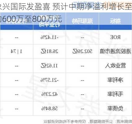 象兴国际发盈喜 预计中期净溢利增长至约600万至800万元