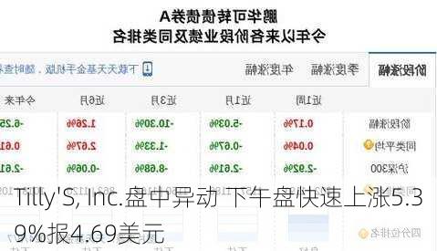 Tilly'S, Inc.盘中异动 下午盘快速上涨5.39%报4.69美元