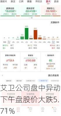 艾卫公司盘中异动 下午盘股价大跌5.71%