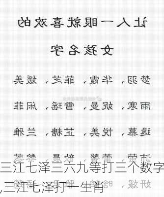 三江七泽三六九等打三个数字,三江七泽打一生肖