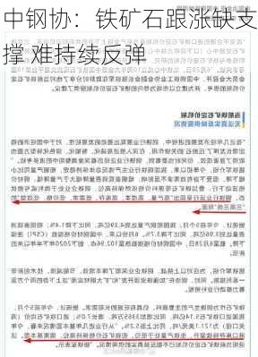 中钢协：铁矿石跟涨缺支撑 难持续反弹