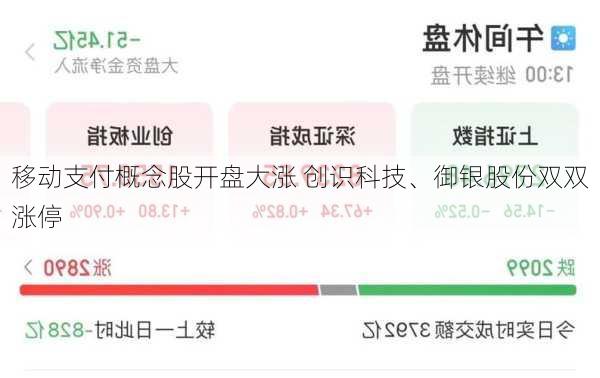 移动支付概念股开盘大涨 创识科技、御银股份双双涨停