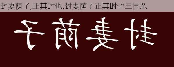 封妻荫子,正其时也,封妻荫子正其时也三国杀