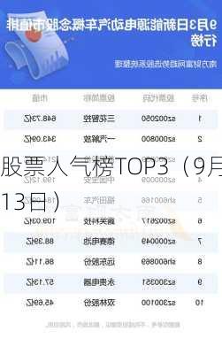 股票人气榜TOP3（9月13日）