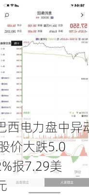 巴西电力盘中异动 股价大跌5.02%报7.29美元