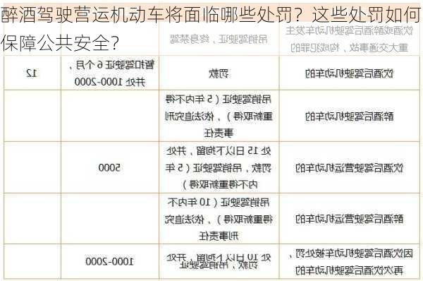 醉酒驾驶营运机动车将面临哪些处罚？这些处罚如何保障公共安全？