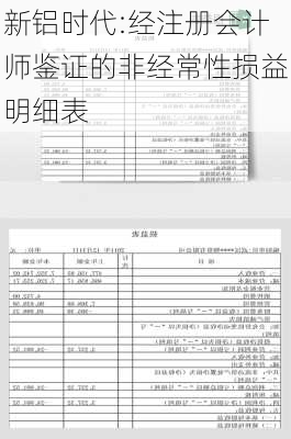 新铝时代:经注册会计师鉴证的非经常性损益明细表