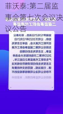 菲沃泰:第二届监事会第七次会议决议公告