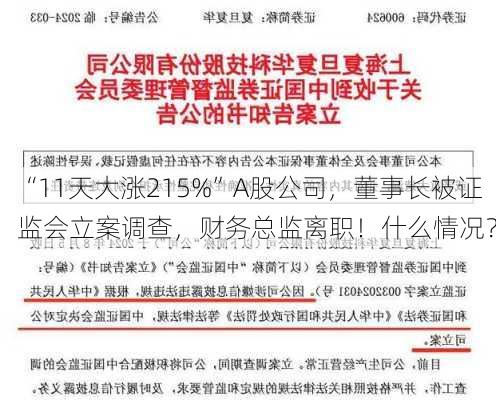 “11天大涨215%”A股公司，董事长被证监会立案调查，财务总监离职！什么情况？