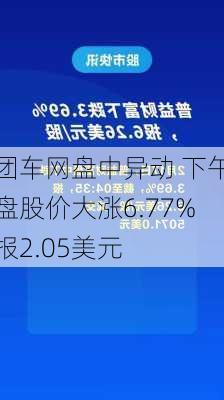 团车网盘中异动 下午盘股价大涨6.77%报2.05美元