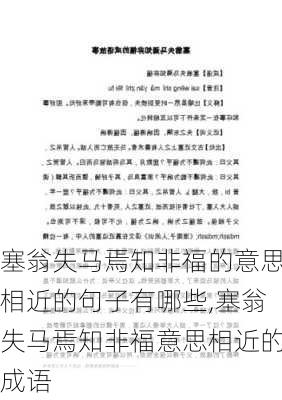 塞翁失马焉知非福的意思相近的句子有哪些,塞翁失马焉知非福意思相近的成语