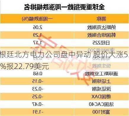 阿根廷北方电力公司盘中异动 股价大涨5.10%报22.79美元