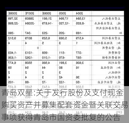 青岛双星:关于发行股份及支付现金购买资产并募集配套资金暨关联交易事项获得青岛市国资委批复的公告