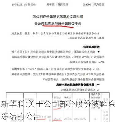 新华联:关于公司部分股份被解除冻结的公告