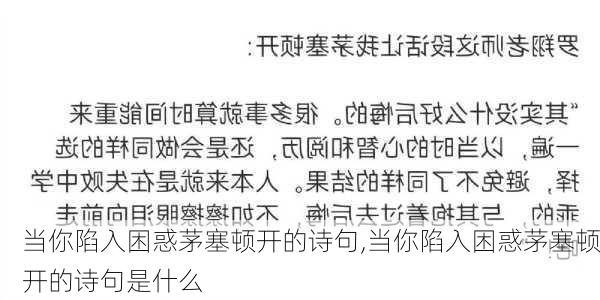 当你陷入困惑茅塞顿开的诗句,当你陷入困惑茅塞顿开的诗句是什么