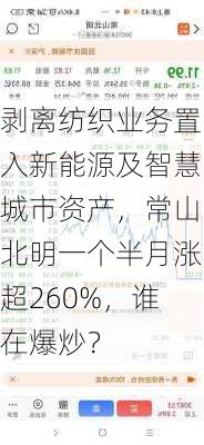 剥离纺织业务置入新能源及智慧城市资产，常山北明一个半月涨超260%，谁在爆炒？