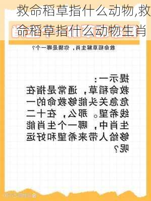 救命稻草指什么动物,救命稻草指什么动物生肖