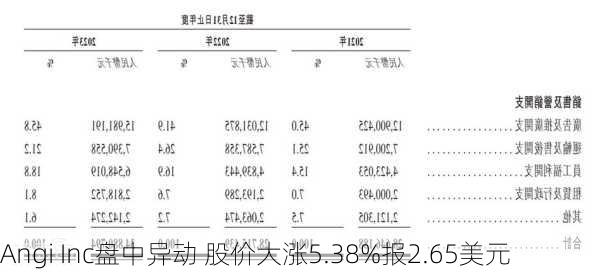 Angi Inc盘中异动 股价大涨5.38%报2.65美元