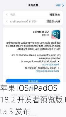 苹果 iOS/iPadOS 18.2 开发者预览版 Beta 3 发布