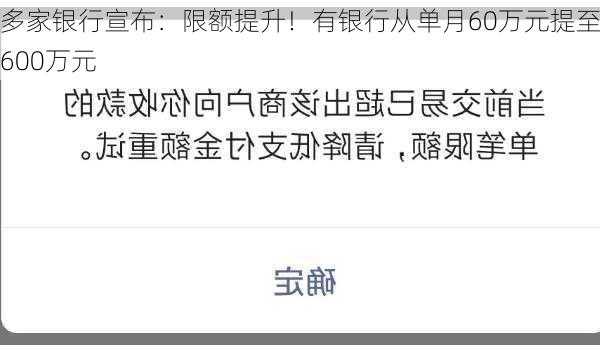 多家银行宣布：限额提升！有银行从单月60万元提至600万元