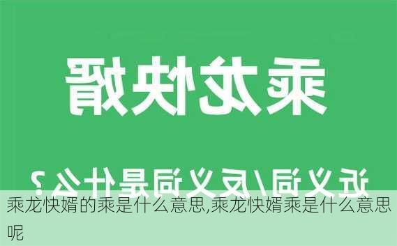 乘龙快婿的乘是什么意思,乘龙快婿乘是什么意思呢