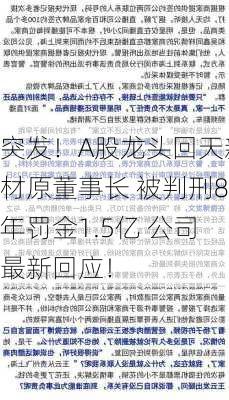 突发！A股龙头回天新材原董事长 被判刑8年罚金1.5亿 公司最新回应！