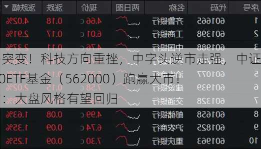 风格突变！科技方向重挫，中字头逆市走强，中证A100ETF基金（562000）跑赢大市！机构：大盘风格有望回归